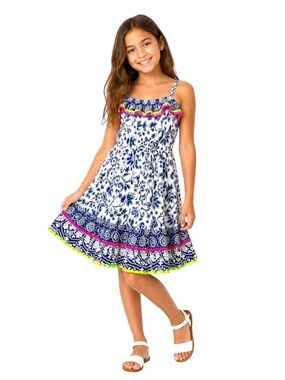 Children’s Place Girl’s Blue/ White Floral Boho Dress Size 10
